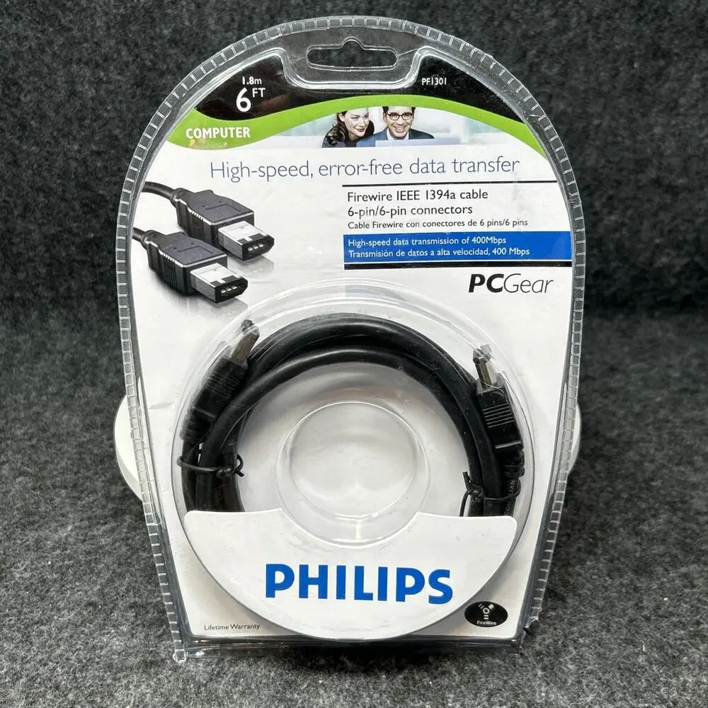 NEW Philips Firewire IEEE 1394a Cable 6 Pin Connectors High Speed Data Transfers